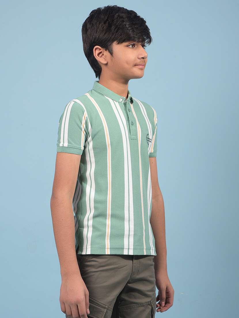 boys green striped short sleeve t-shirt - 21913534 -  Standard Image - 3