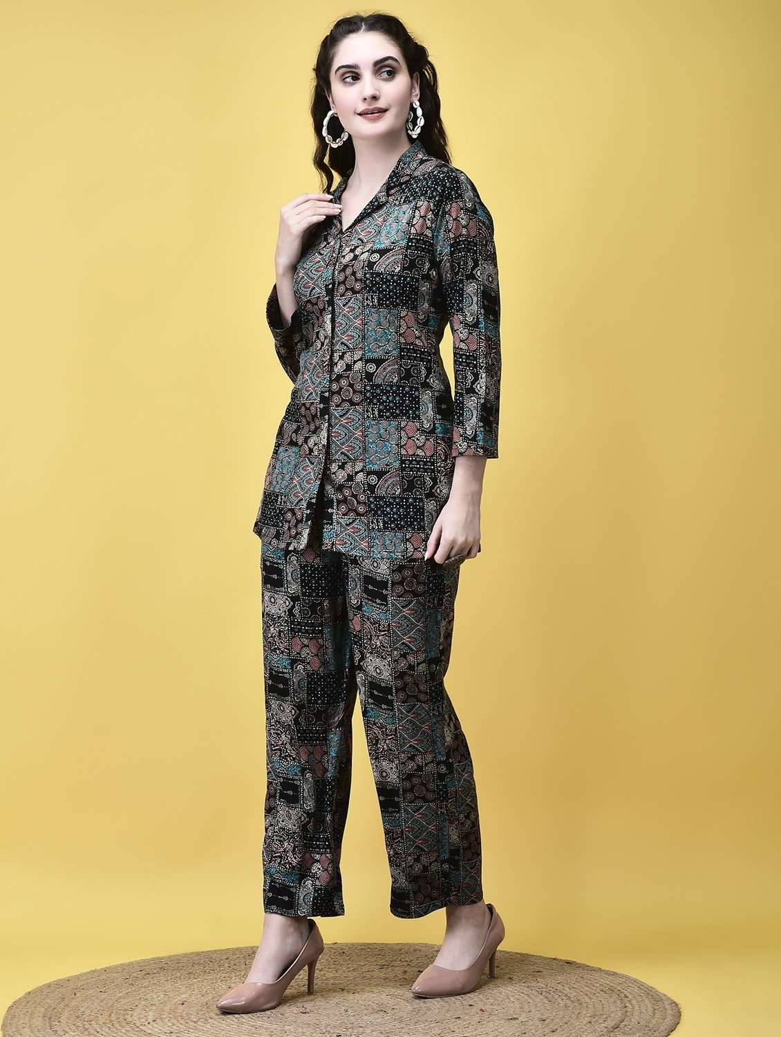 women black printed long sleeve ethnic co ord set - 21913558 -  Standard Image - 3