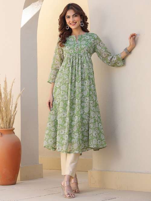 women neo mint floral printed flared kurta - 21913580 -  Standard Image - 0