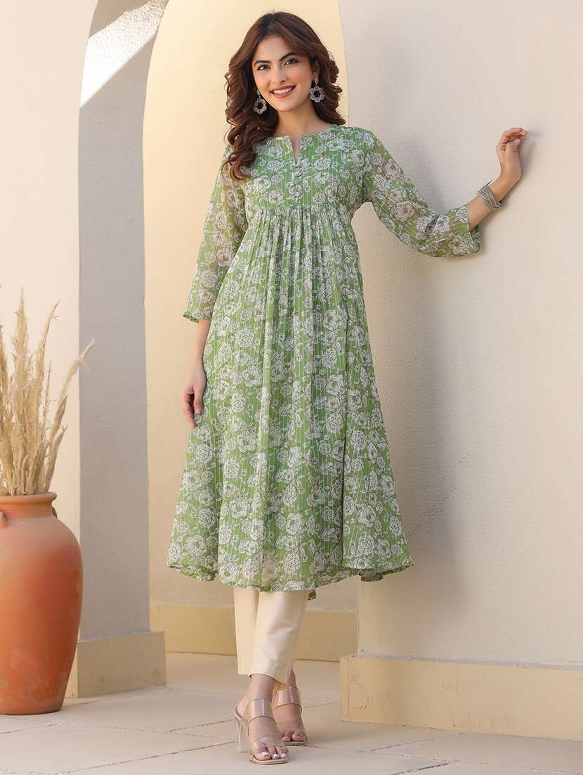 women neo mint floral printed flared kurta