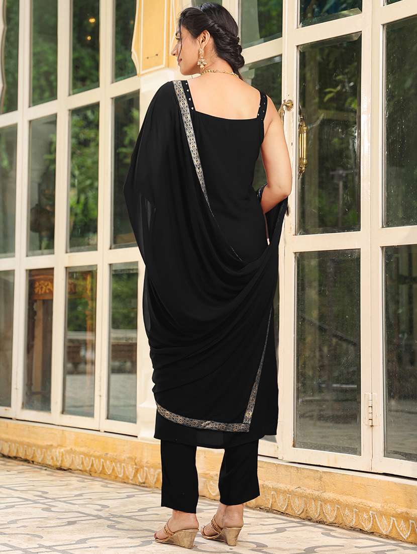 women black sleeveless kurta pant with dupatta set - 21913581 -  Standard Image - 3