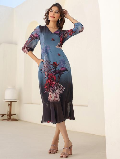 women floral printed puff sleeves tiered dress - 21913589 - Standard Image - 0