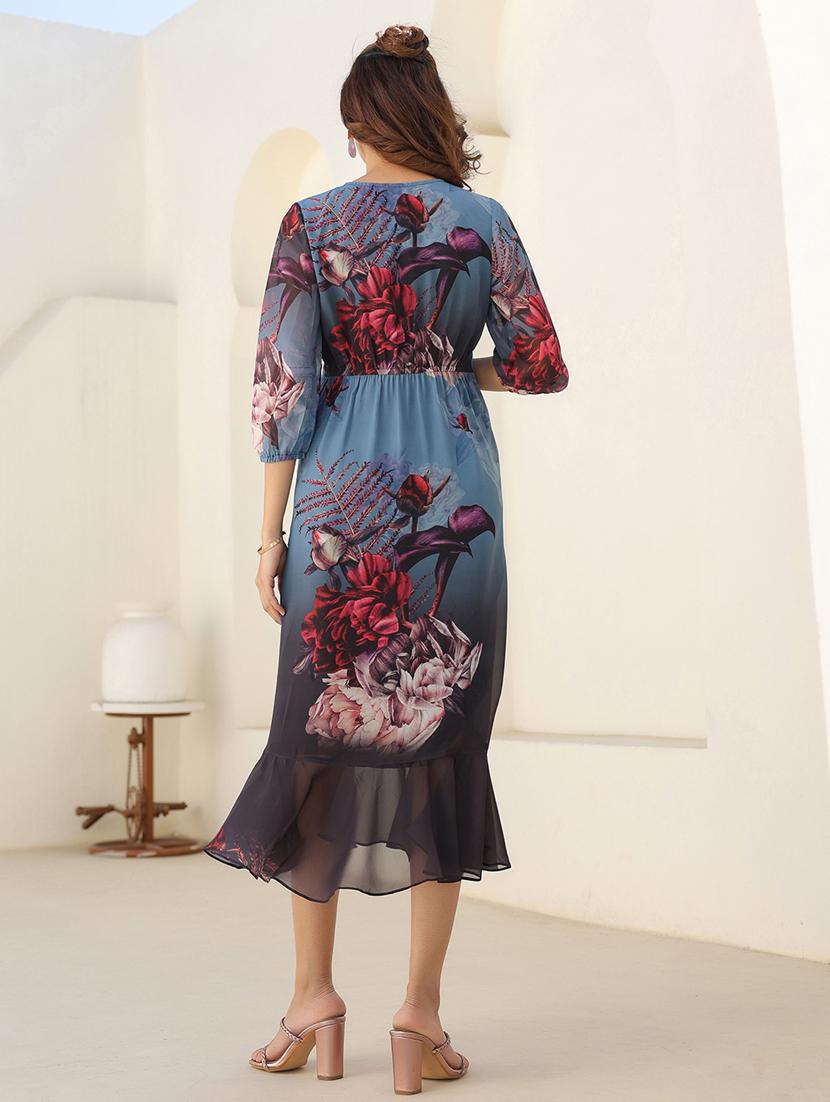 women floral printed puff sleeves tiered dress - 21913589 - Standard Image - 3