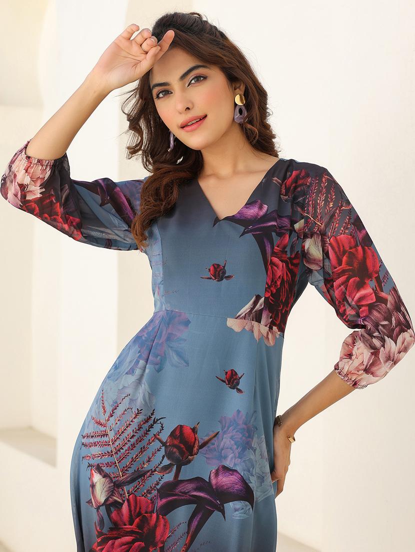 women floral printed puff sleeves tiered dress - 21913589 - Standard Image - 5