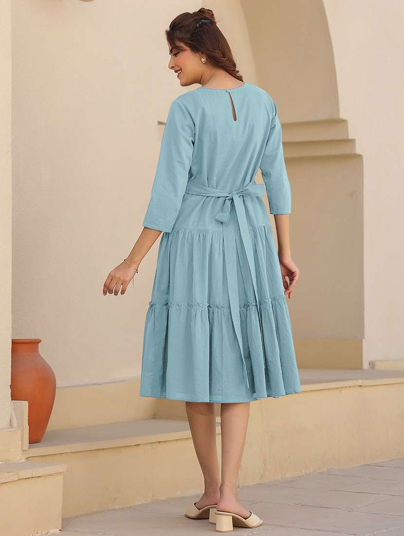 women solid round neck tiered dress - 21913591 -  Standard Image - 3