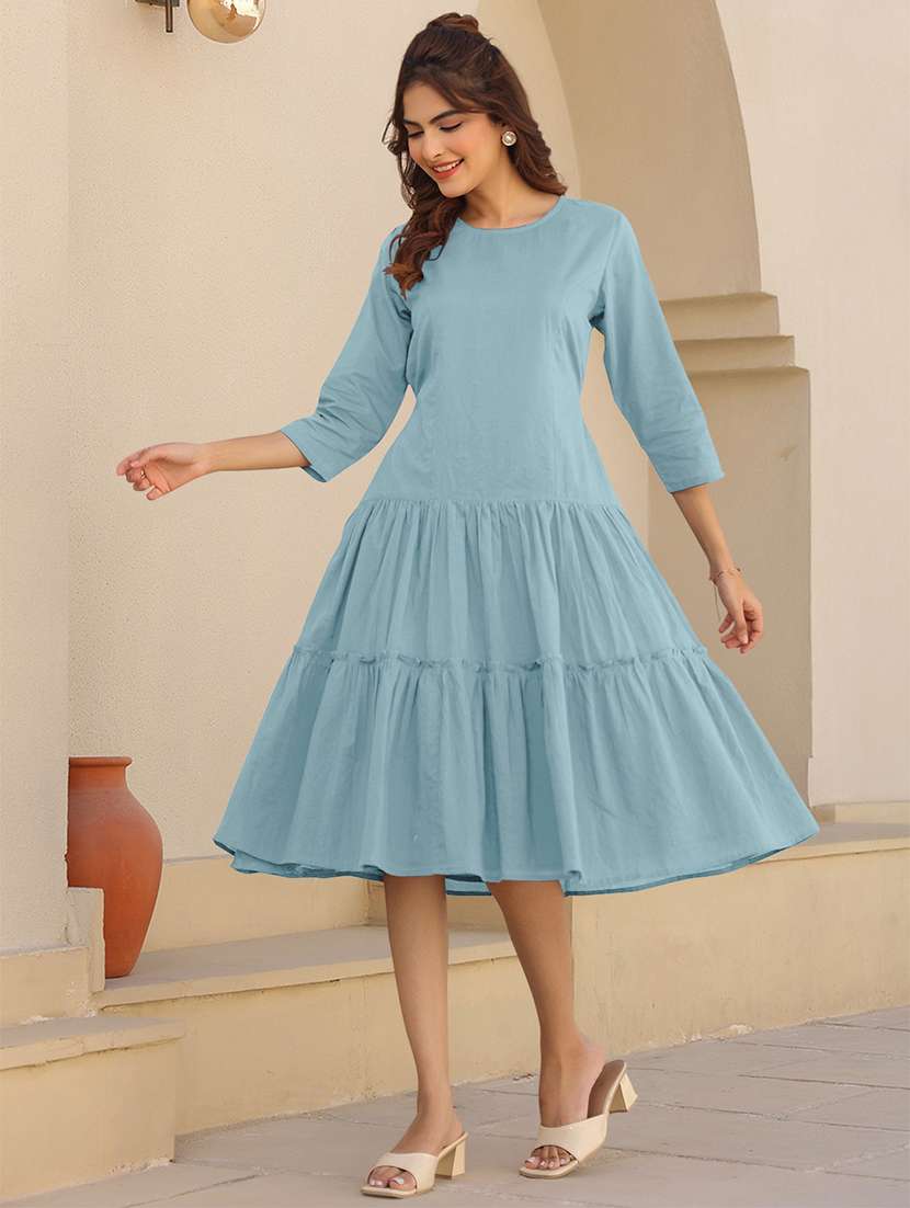 women solid round neck tiered dress - 21913591 -  Standard Image - 5