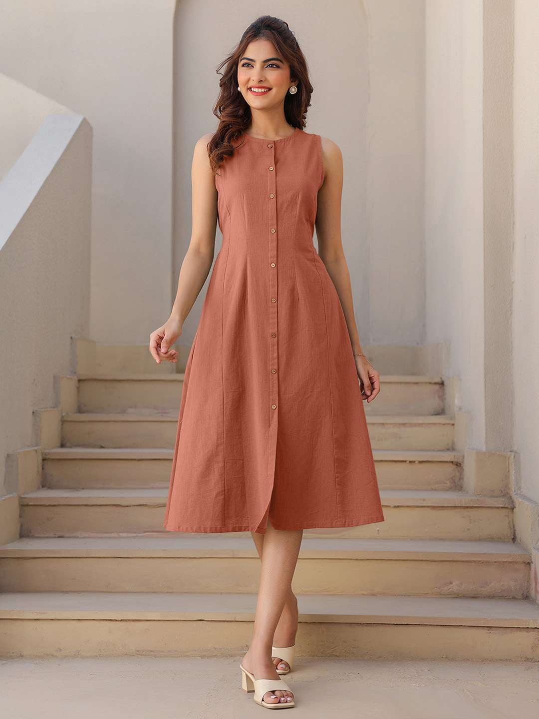 women solid sleeveless a-line dress - 21913593 - Zoom Image - 0