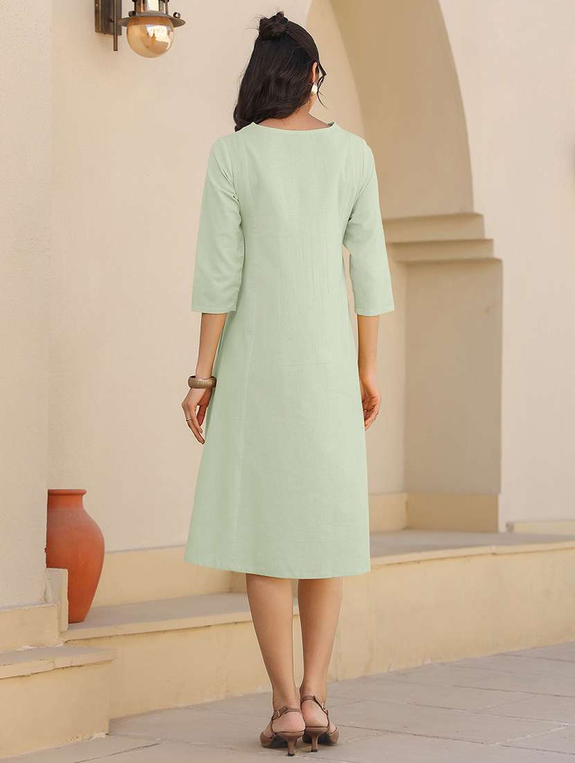 women solid three quarter sleeves a-line dress - 21913595 - Standard Image - 3