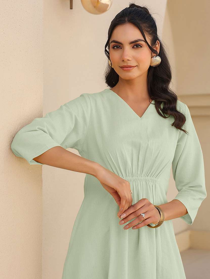 women solid three quarter sleeves a-line dress - 21913595 - Standard Image - 5