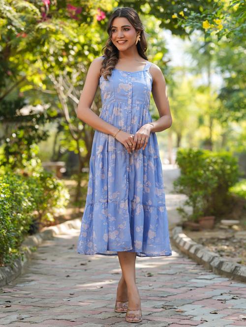 women floral printed shoulder strap tiered dress - 21913600 - Standard Image - 0