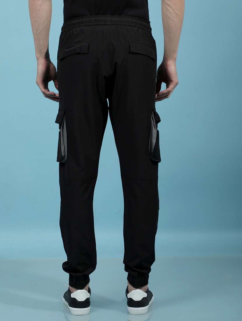 men black solid mid rise joggers cargo - 21914221 -  Standard Image - 3