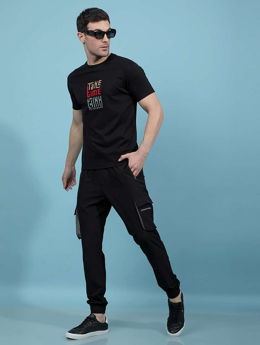 men black solid mid rise joggers cargo - 21914221 -  Standard Image - 5