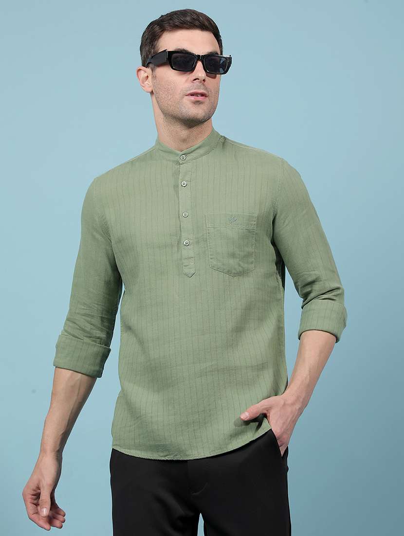 men solid mandarin neck short kurta