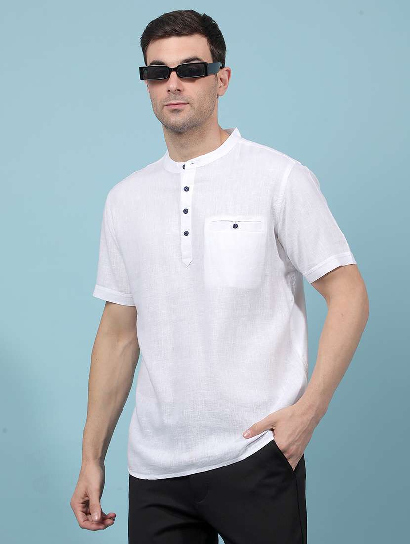 men solid mandarin neck short kurta