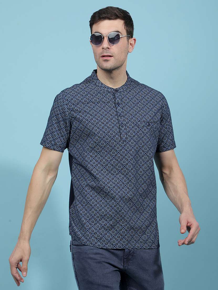 men printed mandarin neck short kurta