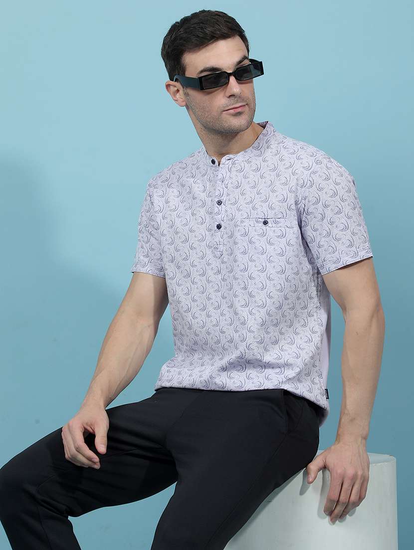 men printed mandarin neck short kurta