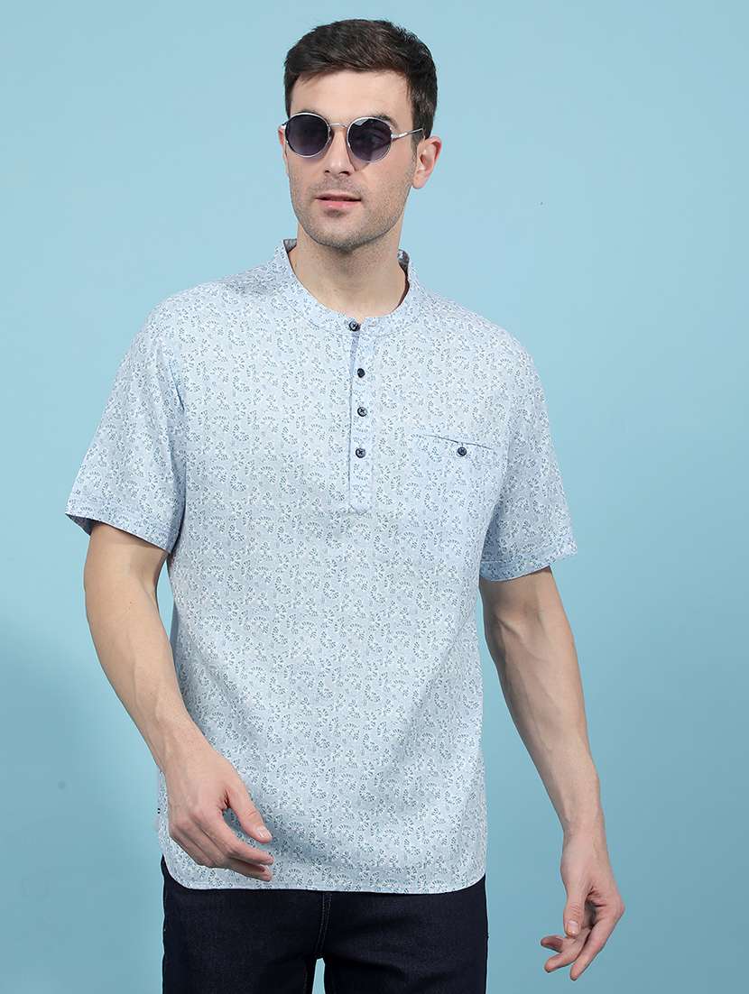 men printed mandarin neck short kurta