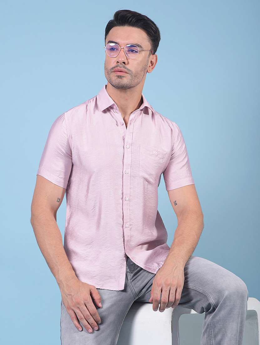 men solid short sleeve slim fit casual shirt