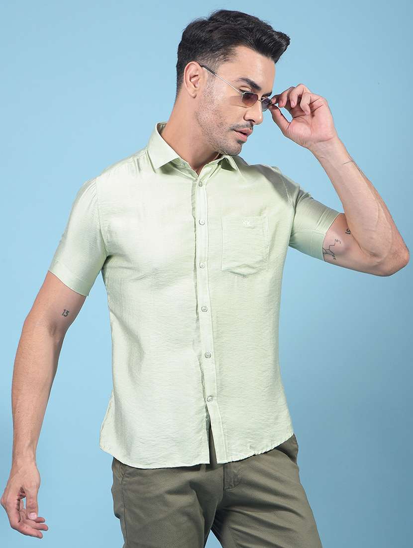 men solid short sleeve slim fit casual shirt