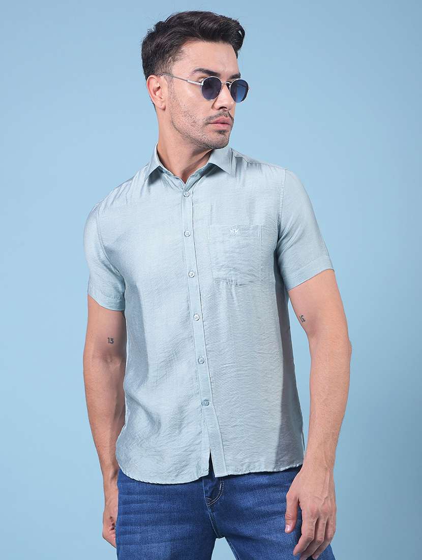 men solid short sleeve slim fit casual shirt
