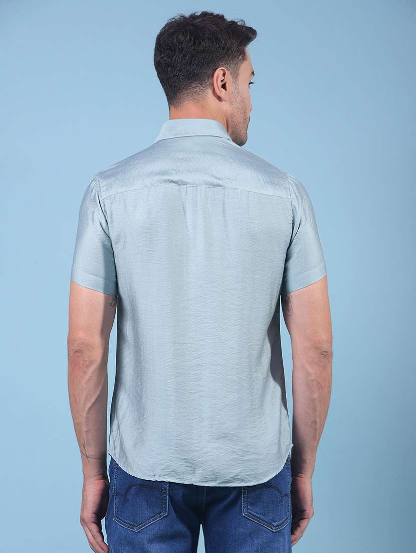 men solid short sleeve slim fit casual shirt - 21914250 -  Standard Image - 3