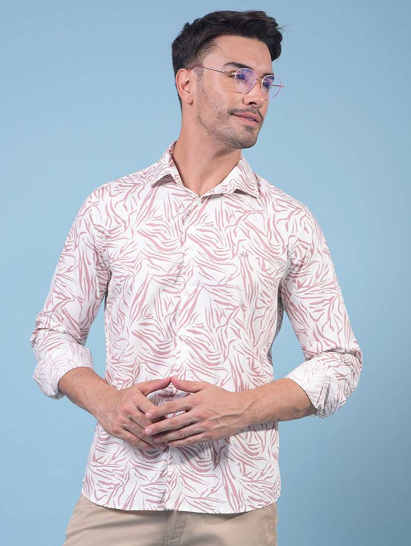 men printed long sleeve slim fit casual shirt