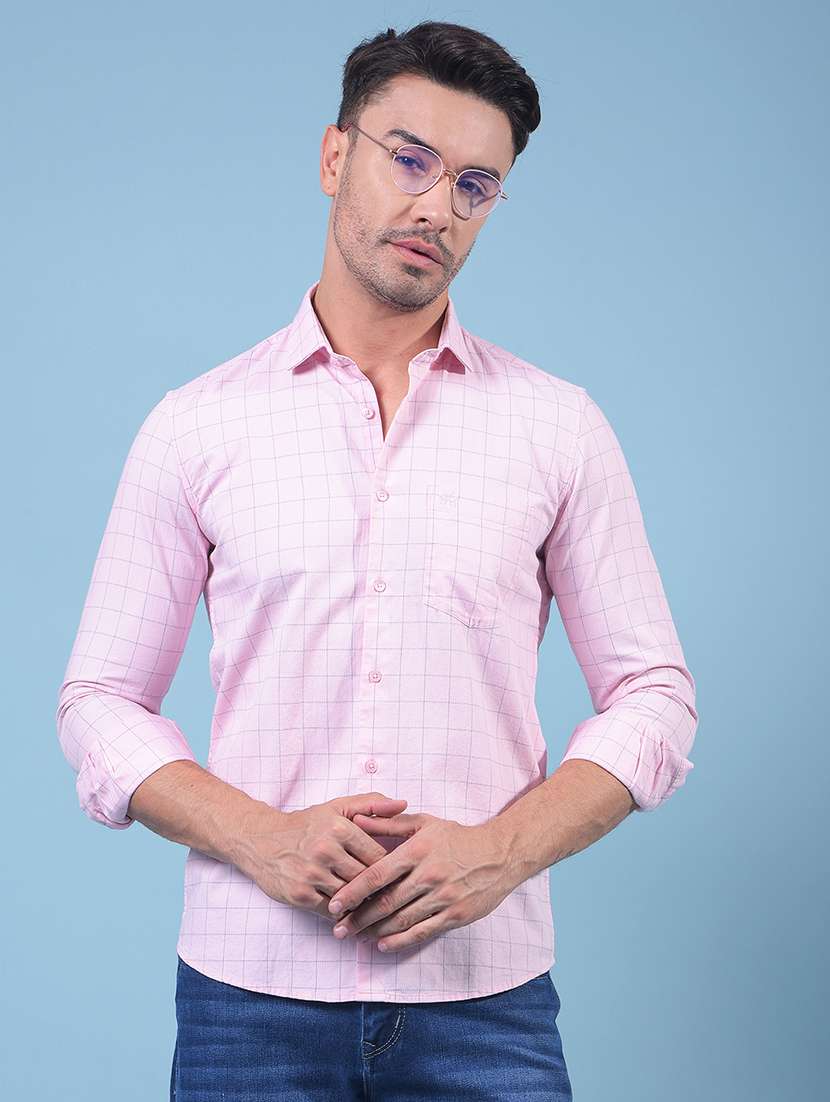 men checkered long sleeve slim fit casual shirt