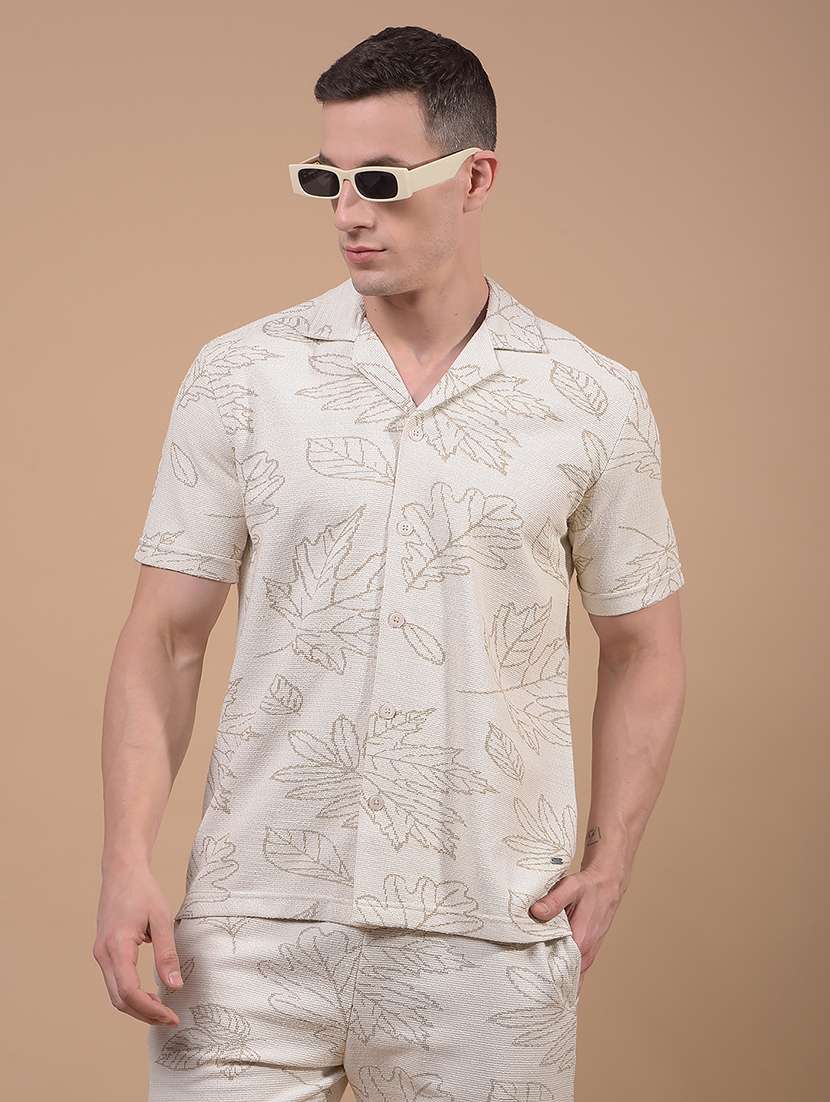 men printed short sleeve slim fit casual shirt