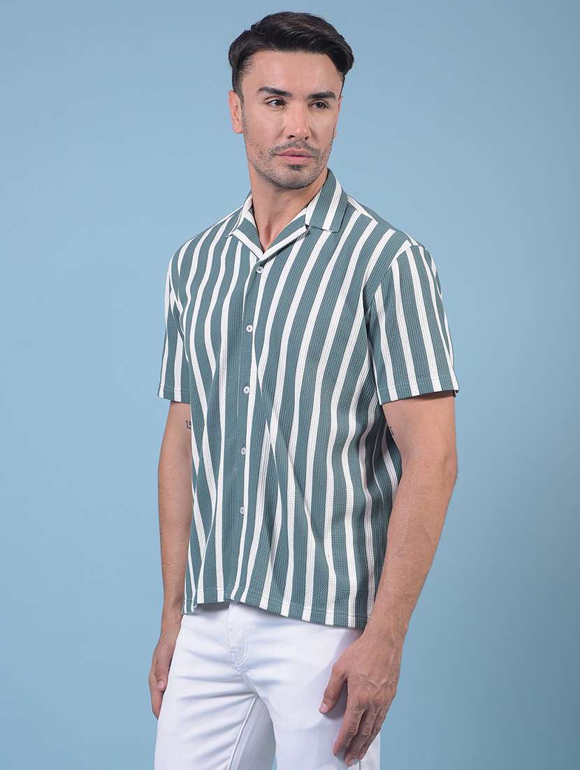 men striped short sleeve slim fit casual shirt