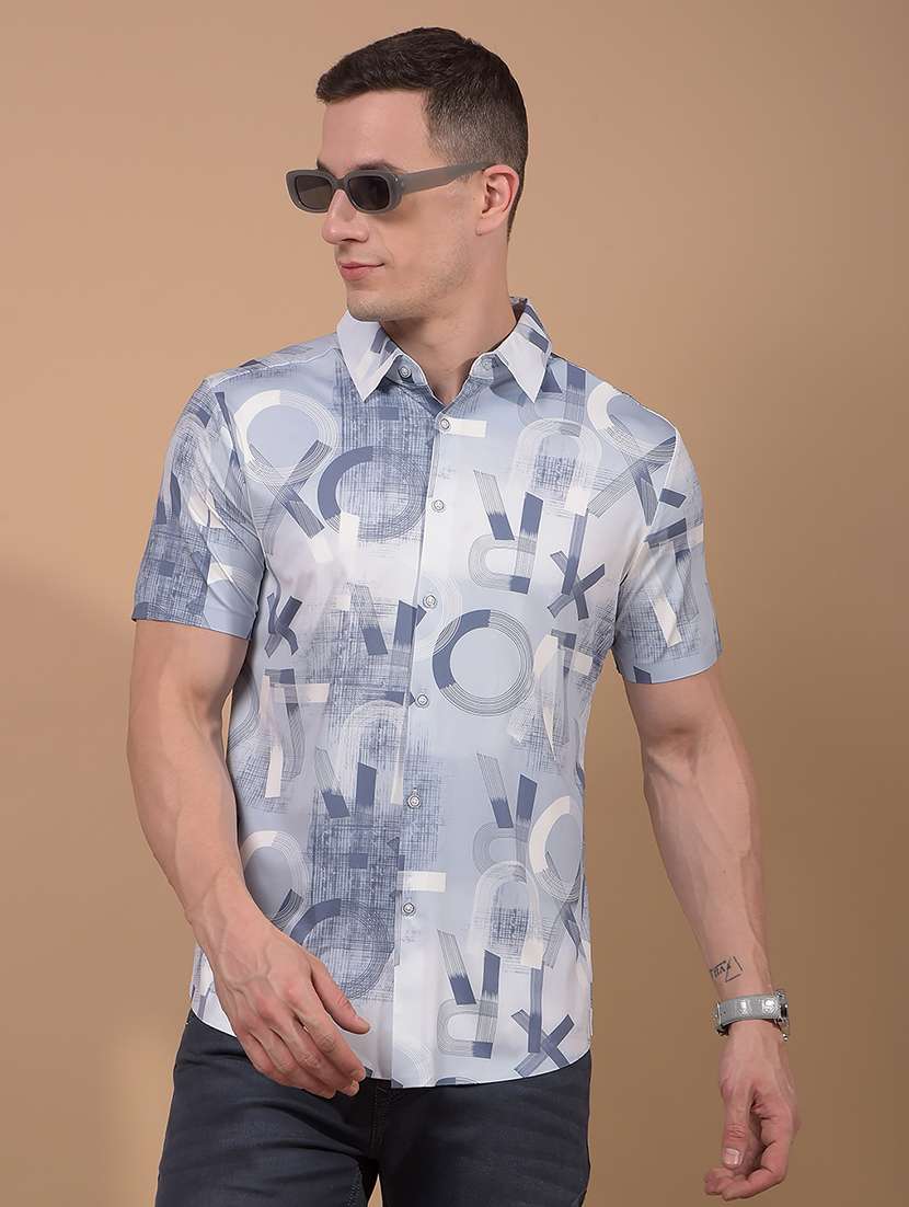 men printed short sleeve slim fit casual shirt