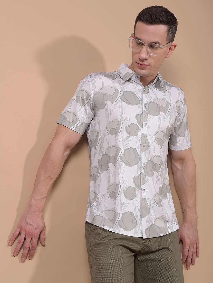 men printed short sleeve slim fit casual shirt