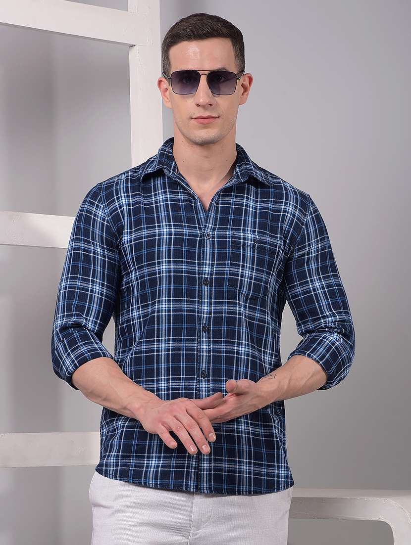 men checkered long sleeve slim fit casual shirt