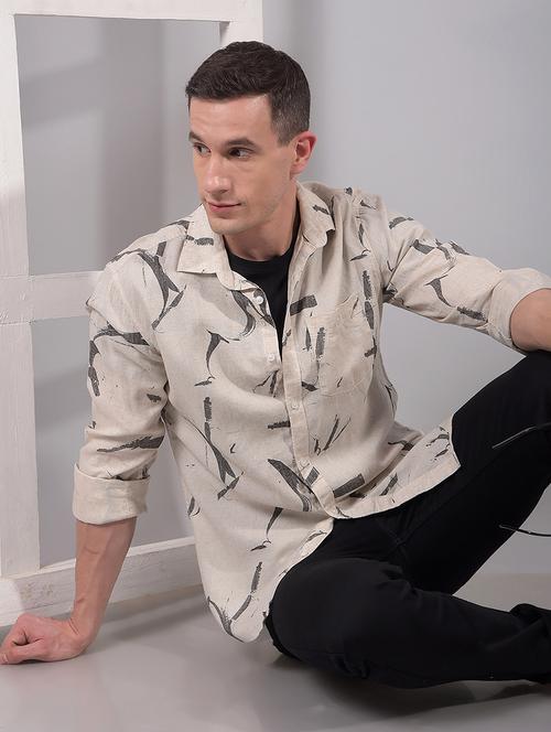 men printed long sleeve slim fit casual shirt - 21914279 - Standard Image - 0