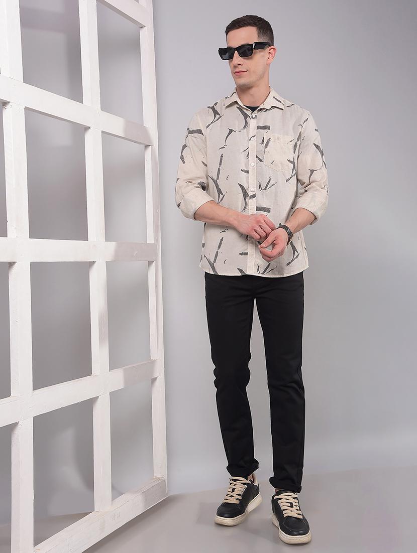 men printed long sleeve slim fit casual shirt - 21914279 - Standard Image - 5