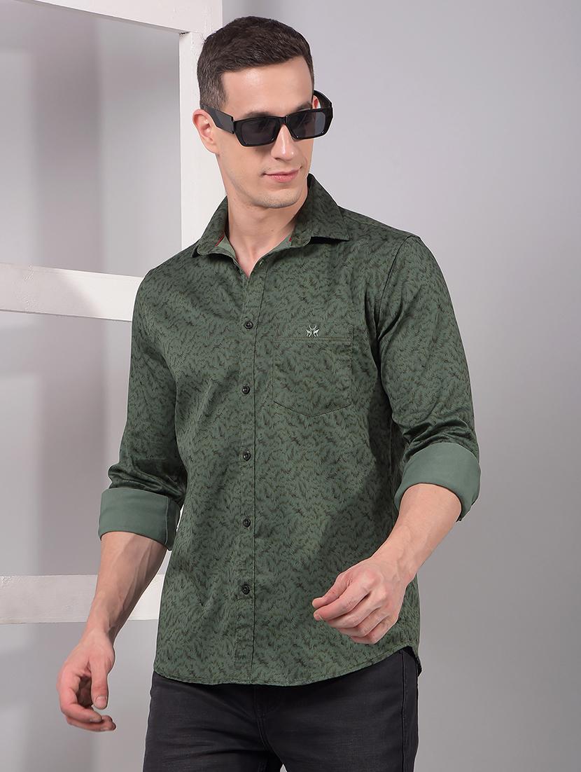 men printed long sleeve slim fit casual shirt