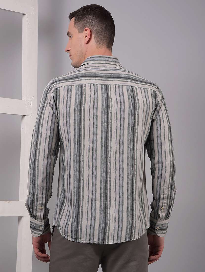 men striped long sleeve slim fit casual shirt - 21914284 - Standard Image - 3