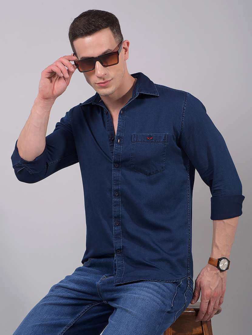 men solid long sleeve slim fit casual shirt