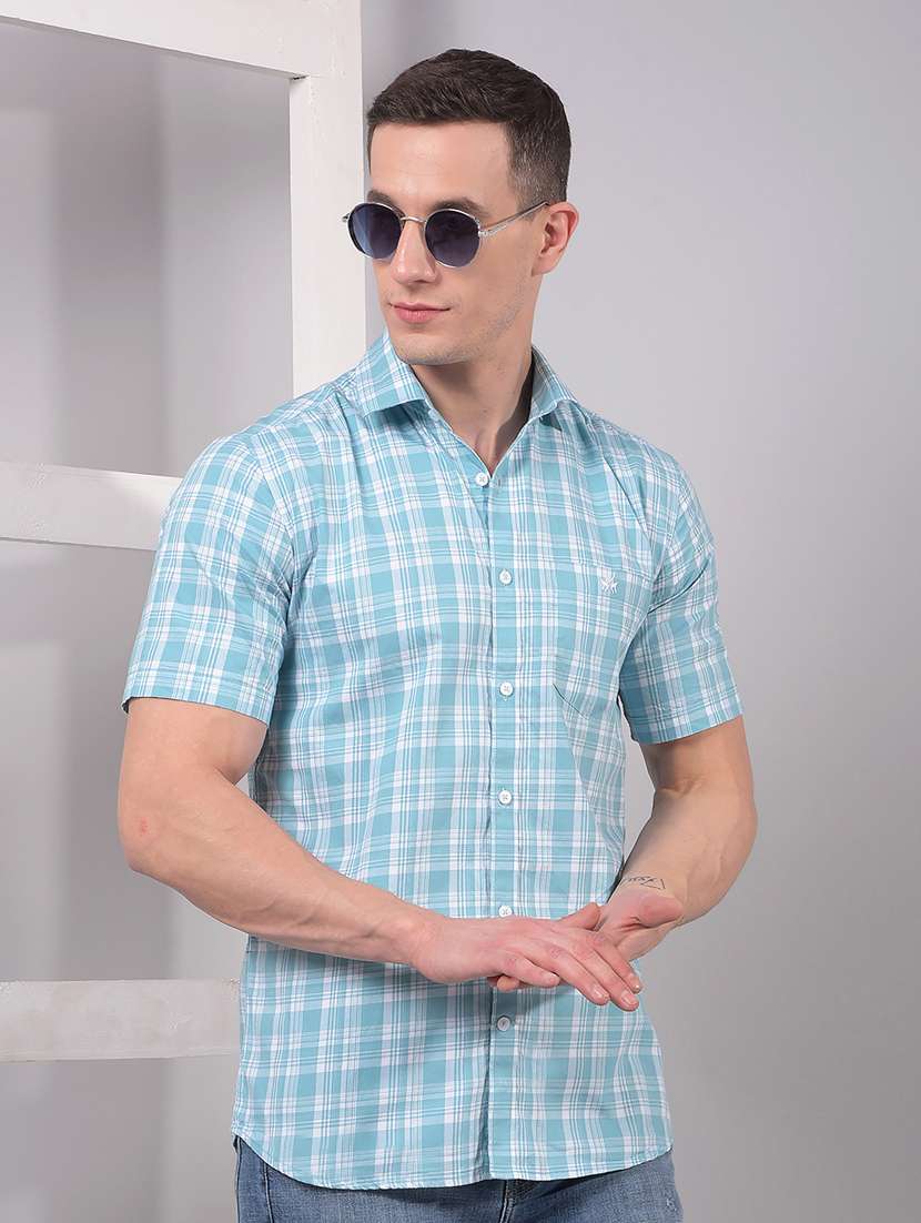 men checkered short sleeve slim fit casual shirt