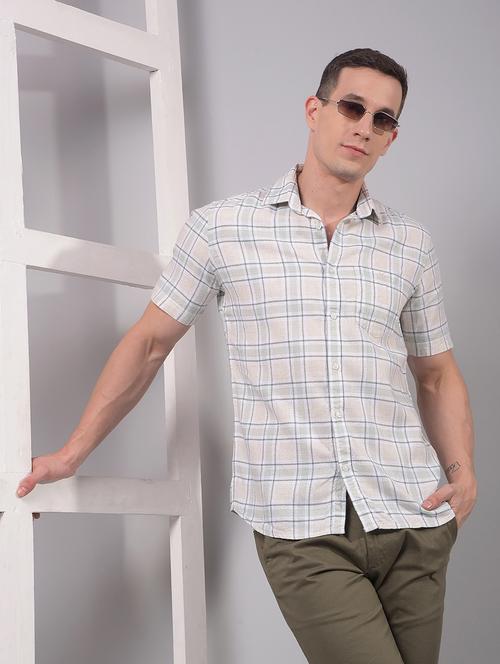 men checkered short sleeve slim fit casual shirt - 21914293 - Standard Image - 0