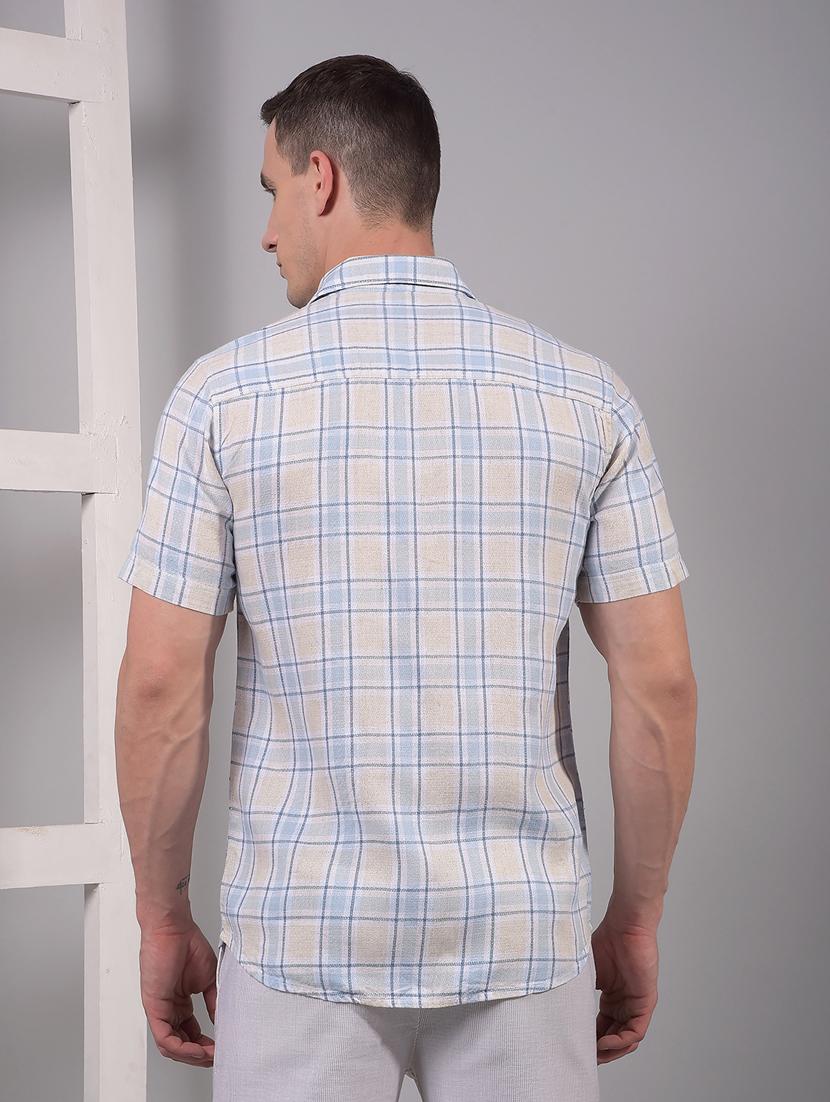 men checkered short sleeve slim fit casual shirt - 21914294 - Standard Image - 3
