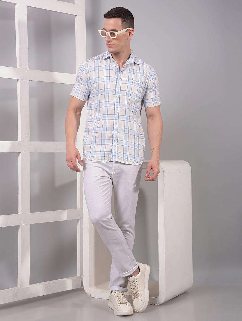 men checkered short sleeve slim fit casual shirt - 21914294 - Standard Image - 5