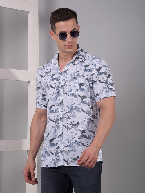 men printed short sleeve slim fit casual shirt - 21914301 -  Standard Image - 0