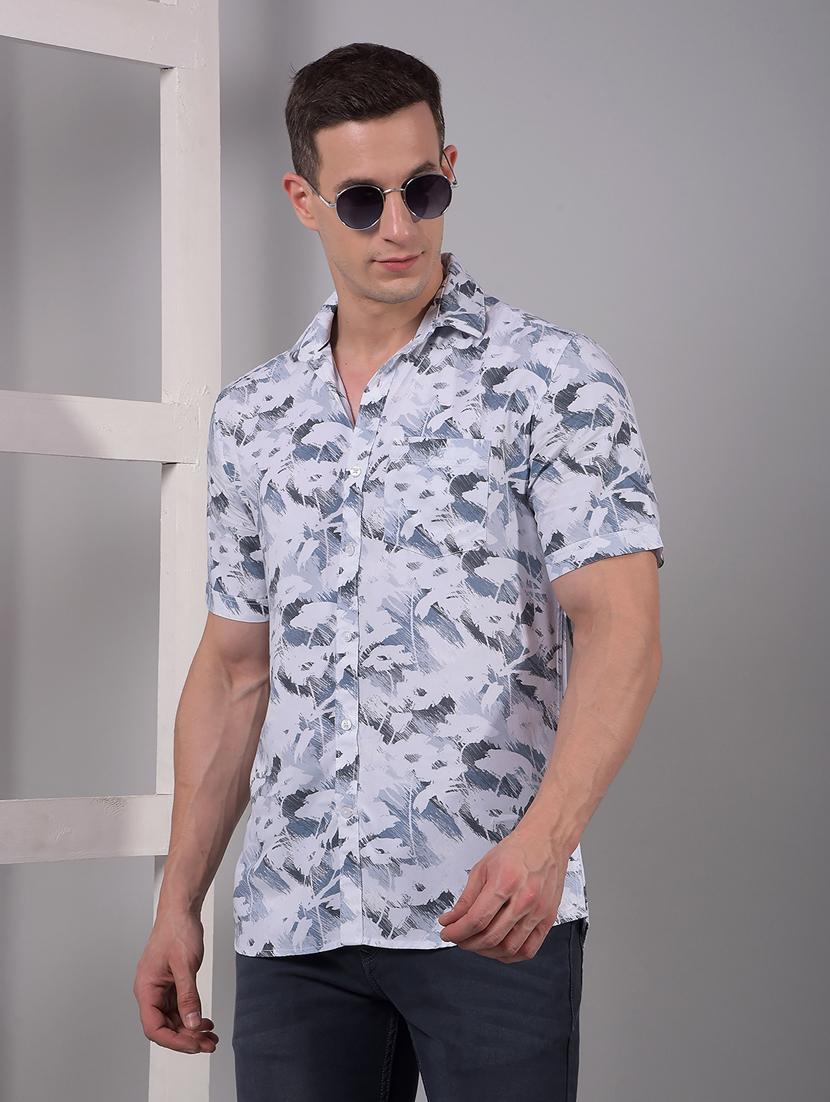 men printed short sleeve slim fit casual shirt - 21914301 -  Zoom Image - 0