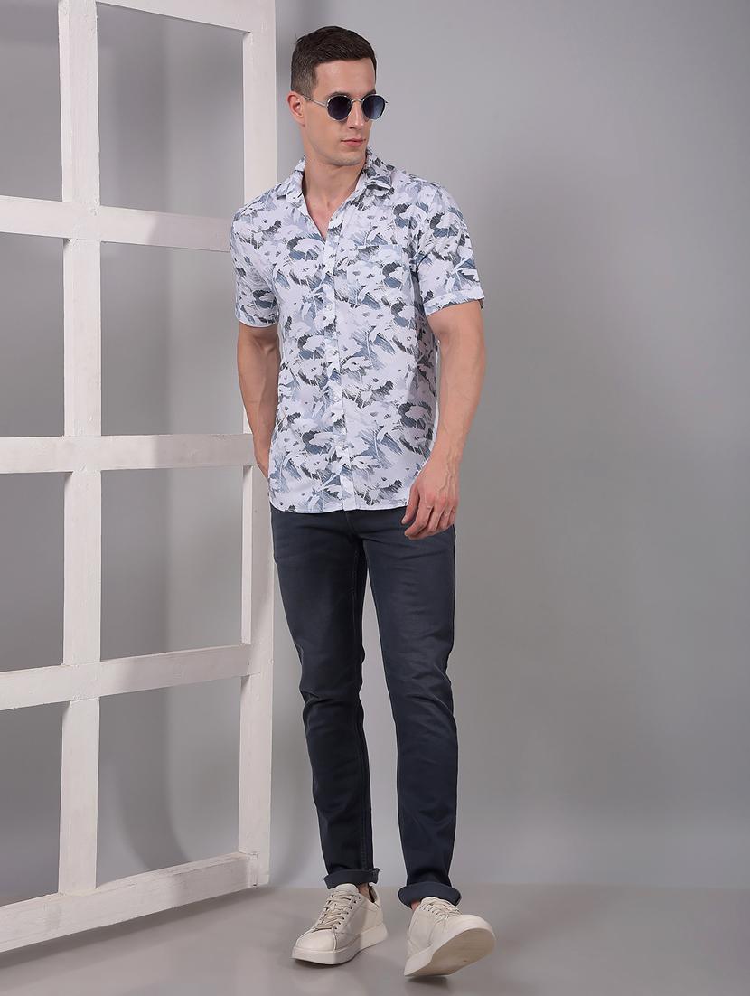 men printed short sleeve slim fit casual shirt - 21914301 - Standard Image - 5