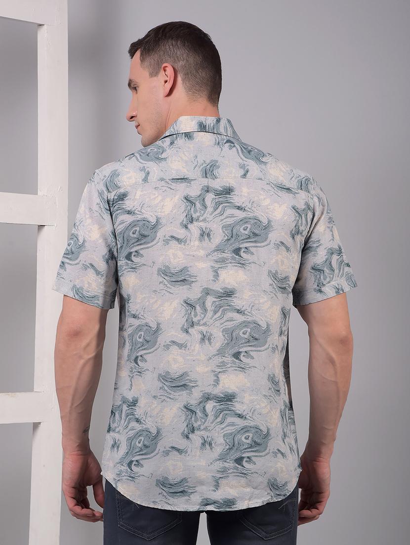 men printed short sleeve slim fit casual shirt - 21914305 - Standard Image - 3
