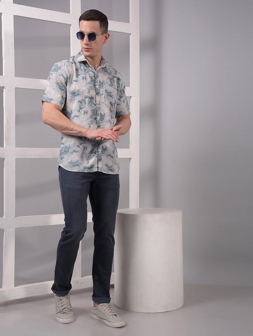 men printed short sleeve slim fit casual shirt - 21914305 - Standard Image - 5
