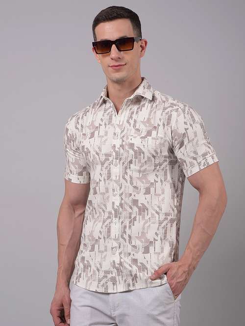 men printed short sleeve slim fit casual shirt - 21914306 - Standard Image - 0