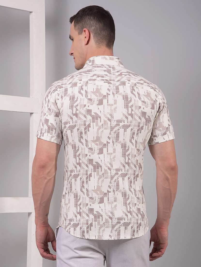 men printed short sleeve slim fit casual shirt - 21914306 - Standard Image - 3