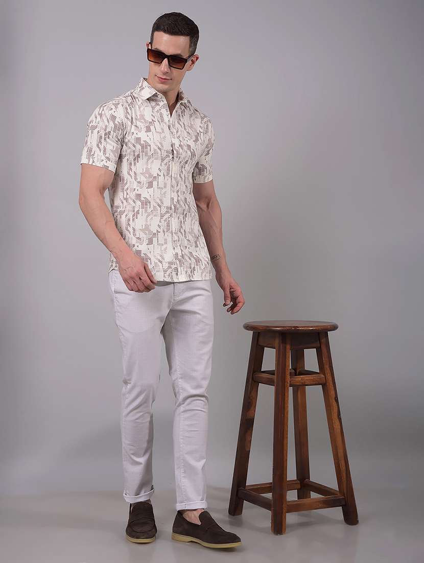 men printed short sleeve slim fit casual shirt - 21914306 - Standard Image - 5