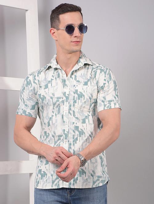men printed short sleeve slim fit casual shirt - 21914307 - Standard Image - 0
